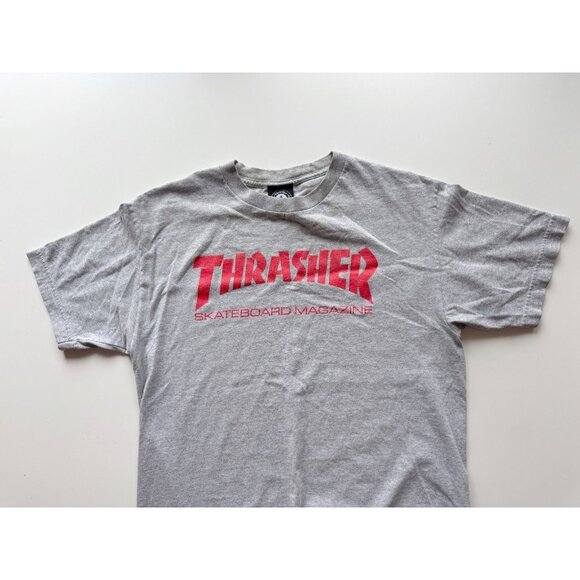 THRASHER Grey Red Logo Cotton Short Sleeve Crew Neck T-Shirt, Size M - Picture 4 of 11